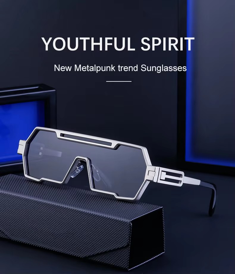 Trend Futuristic Metal One Piece Oversized Sunglasses For Men And Women Colorful Fashion Eyewear