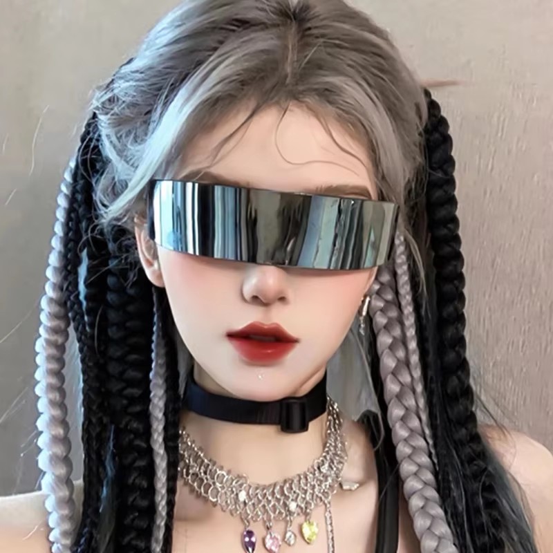 Unisex Cyberpunk All-in-one Sunglasses Wholesale Party Shades Uv Protection Trendy Rimless Pc Blue Black White Red Silver Gray