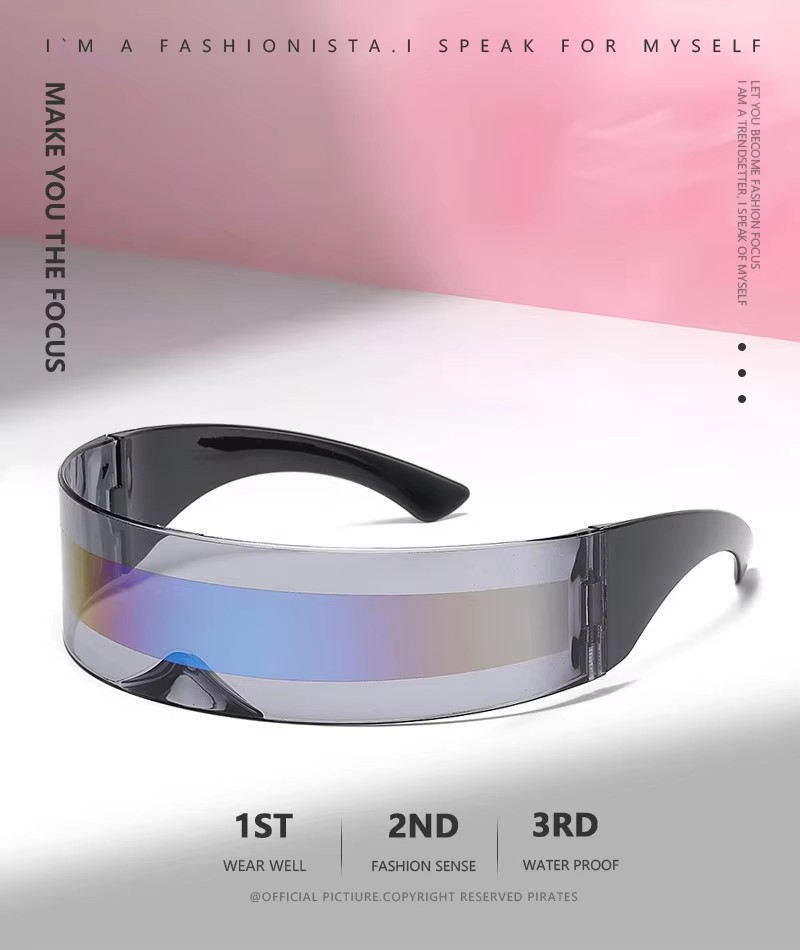 Unisex Cyberpunk All-in-one Sunglasses Wholesale Party Shades Uv Protection Trendy Rimless Pc Blue Black White Red Silver Gray