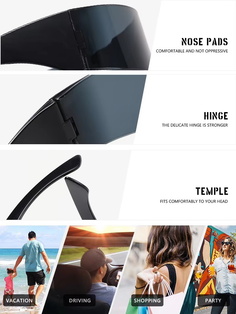 Unisex Cyberpunk All-in-one Sunglasses Wholesale Party Shades Uv Protection Trendy Rimless Pc Blue Black White Red Silver Gray