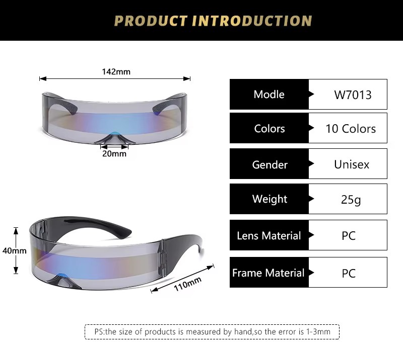 Unisex Cyberpunk All-in-one Sunglasses Wholesale Party Shades Uv Protection Trendy Rimless Pc Blue Black White Red Silver Gray