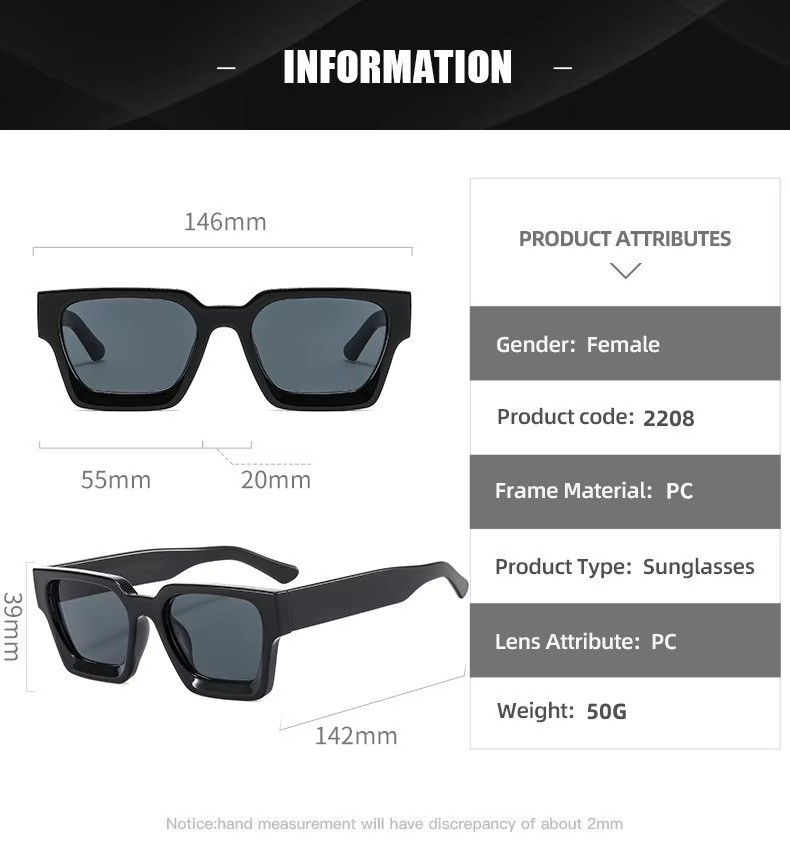 Trend Retro Square Plastic Frame Sunglasses Custom Logo High Quality Oversized Shades For Men And Women In Blue And Black