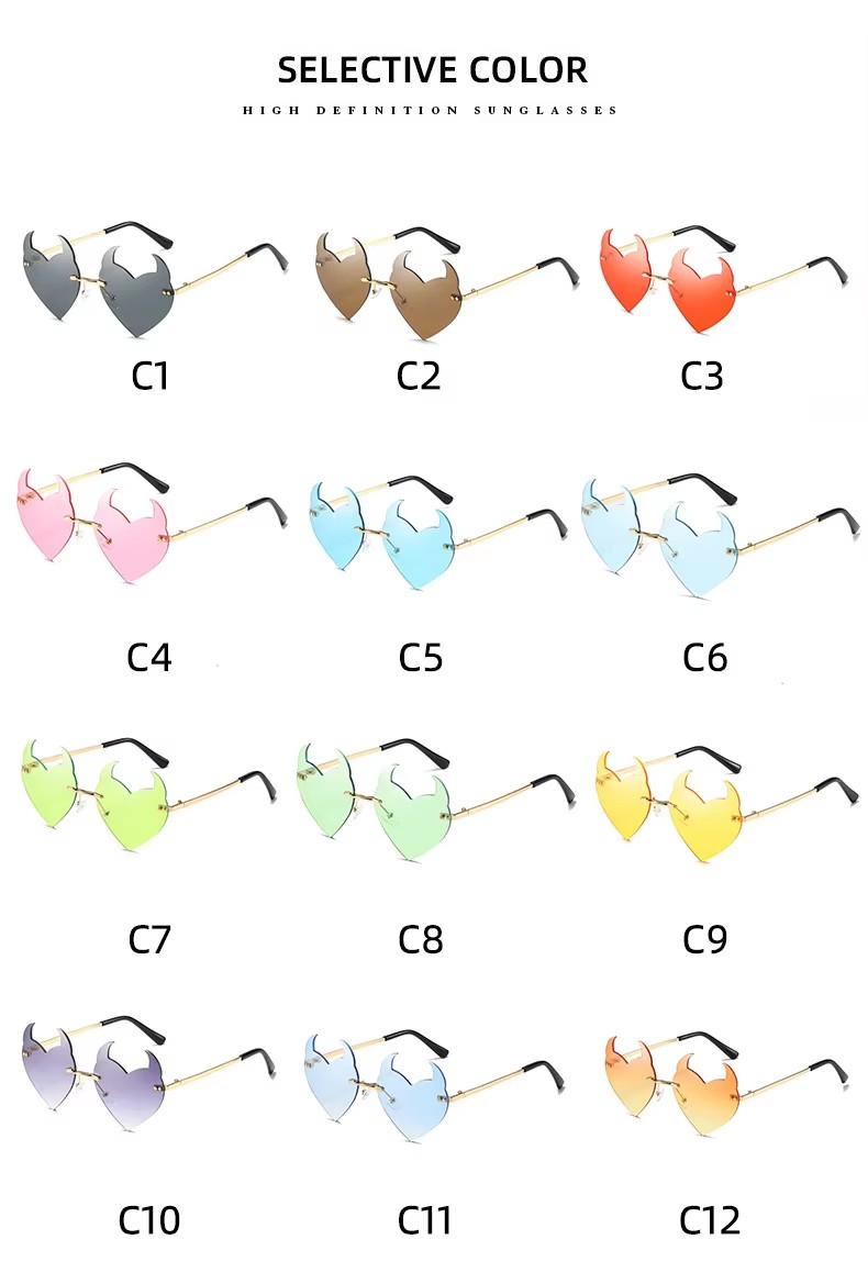 Unisex Rimless Heart-shaped Sunglasses Trendy Party Fashion Irregular Pc Gold Blue Red Pink Yellow Orange Purple White Shades