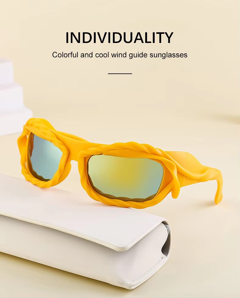 Trendy Y2k Sunglasses Men Women Fashion Full Frame Sun Shades Yellow Plastic Square Frame Polarized Lenses Sports Sun Glasses