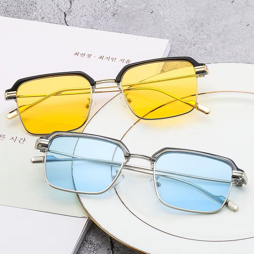 Retro Fashion Uv Protection Square Frame Sunglasses Men Women Gradient Lenses Travel Style Printed Logo Retro Eyeglasses Frames