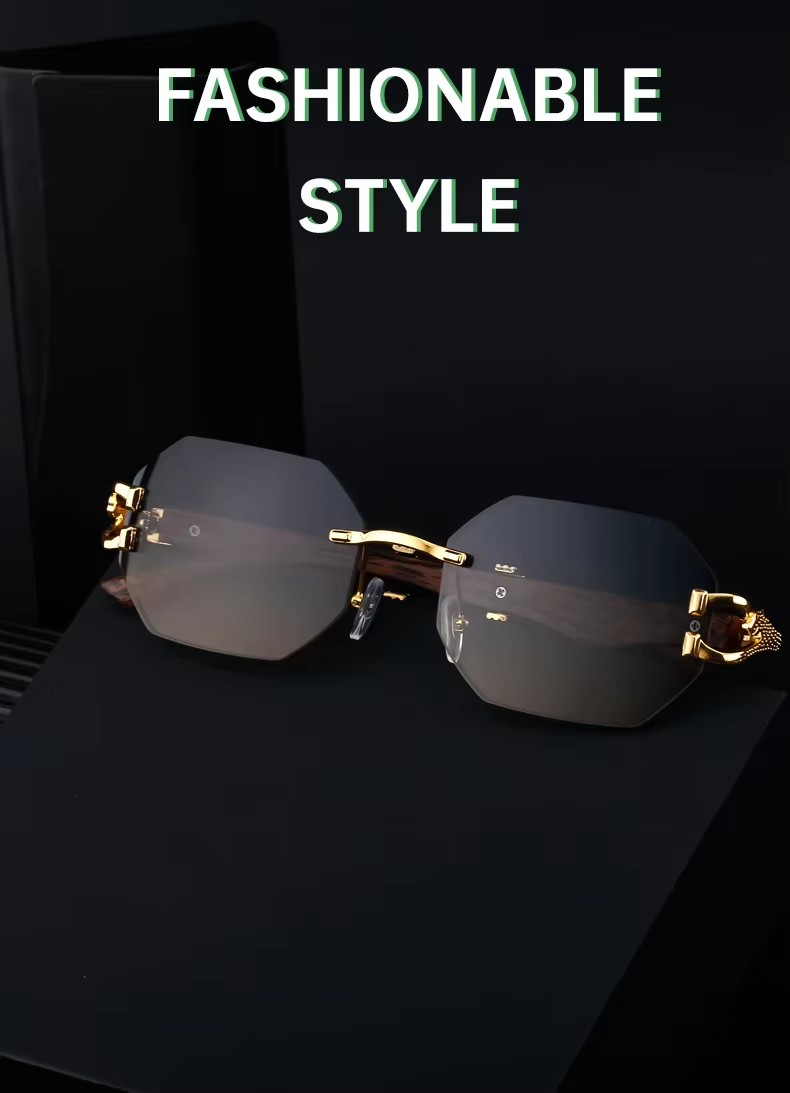 Retro Frameless Metal Polygonal Sunglasses Uv400 Small Frame Gradient Shades For Men And Women