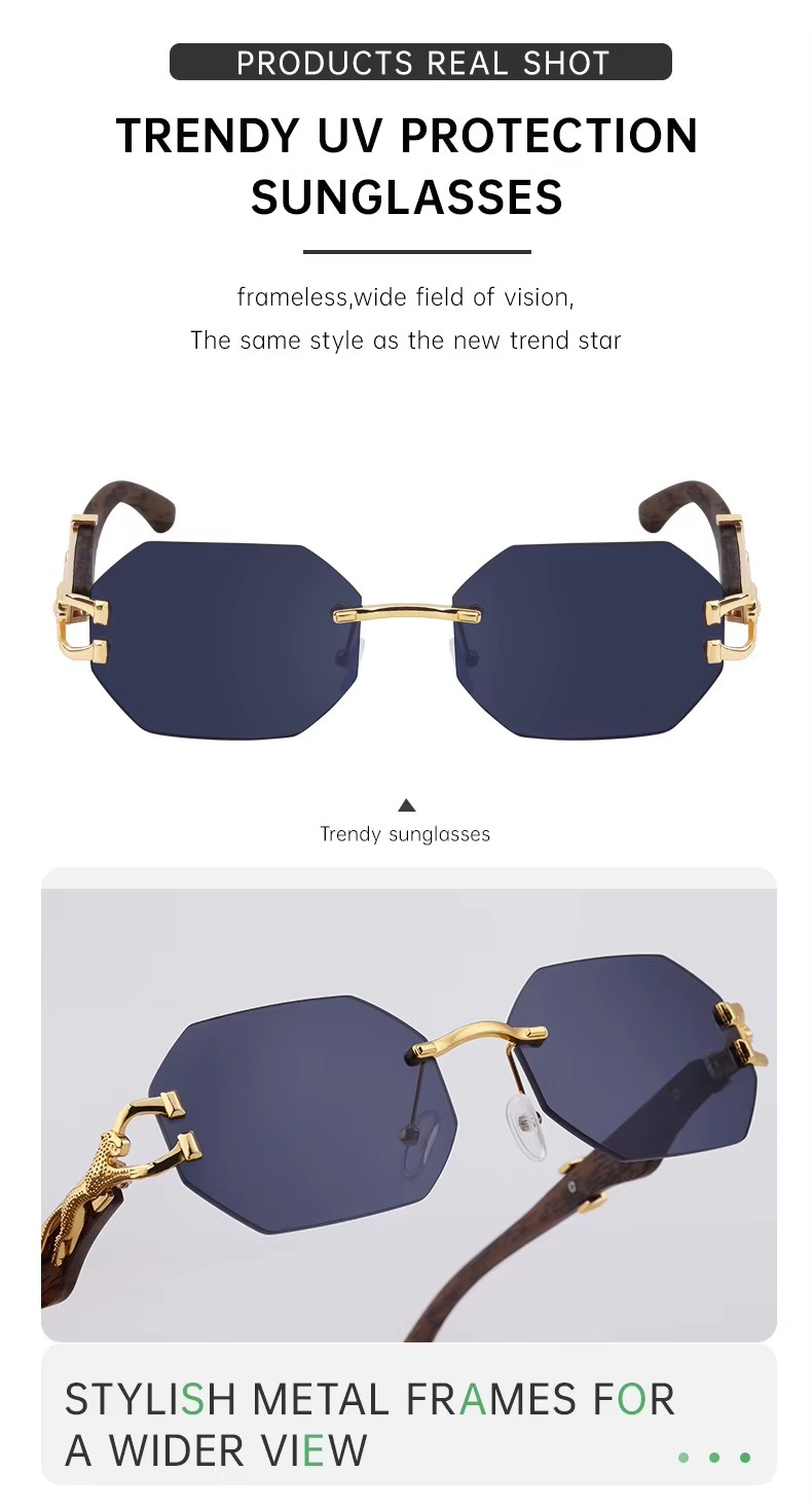 Retro Frameless Metal Polygonal Sunglasses Uv400 Small Frame Gradient Shades For Men And Women