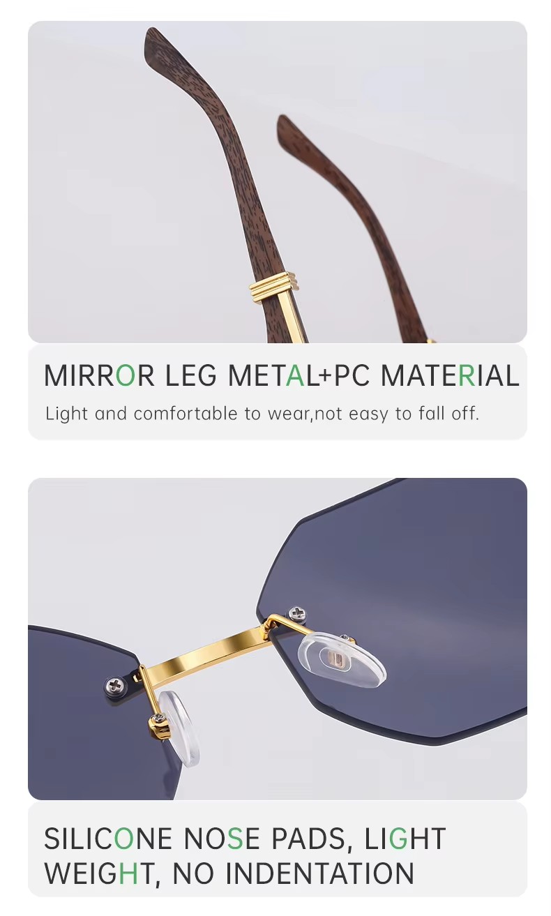 Retro Frameless Metal Polygonal Sunglasses Uv400 Small Frame Gradient Shades For Men And Women