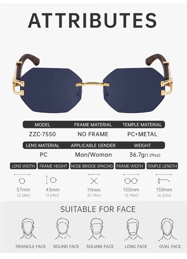 Retro Frameless Metal Polygonal Sunglasses Uv400 Small Frame Gradient Shades For Men And Women