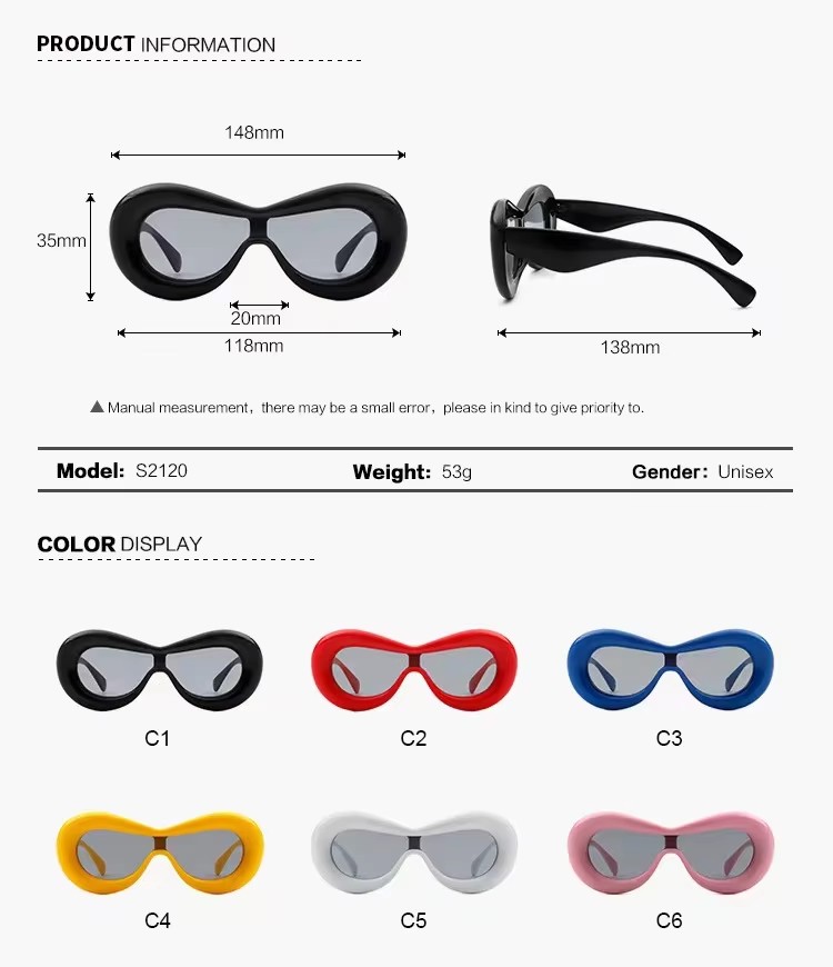 Oversized Thick Shades Inflated Frame Oval Y2k Sunglasses Futuristic Eyewear Aesthetic Sun Glasses For Women Men