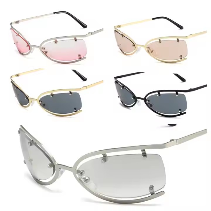 Luxury Style Steampunk Half Metal Frame Sunglasses For Women Y2k Fashion Ladies Shades