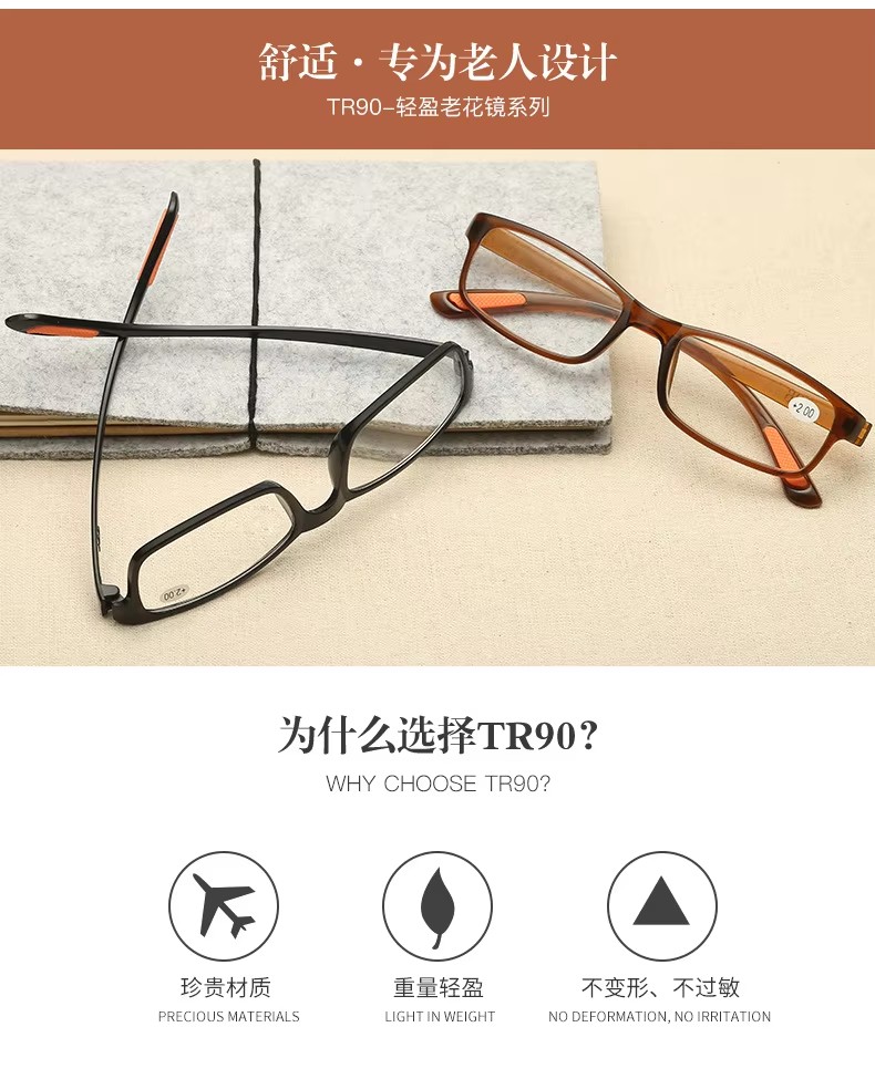 Manufacturer Supply Tr90 Super Light Hd Resin Elderly Magnifying Reading Glasses Magnifier Men Women Reader Glasses Frames