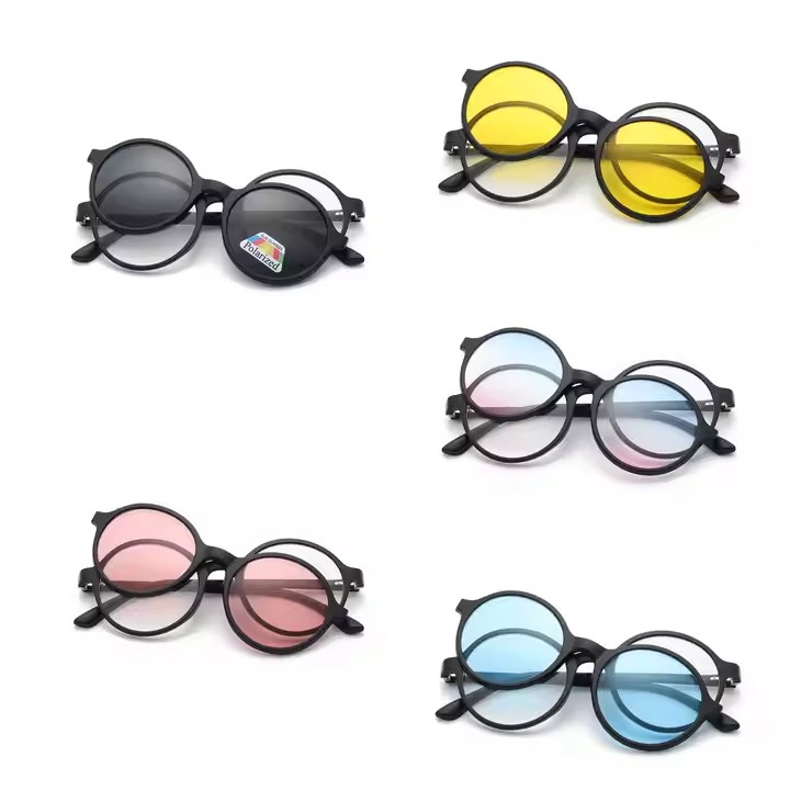 Men's Blue Magnetic Polarizing Sunglasses Set Mirror Night Vision Goggles Clip Women's Myopia Frame Trendy Blue Lens Logo