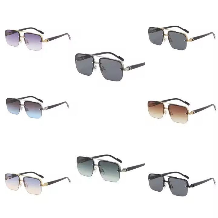 Men's New Retro Twin-beam Half-frame Gradient Sunglasses Classic White Color Sunblock Metal Reading Glasses For Driving