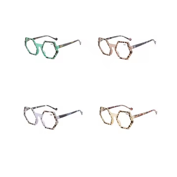 New Cross-border Polygon Hd Reading Glasses Elderly White Green Yellow Frame Color Fashionable Trendy Net Red Lenses Personality