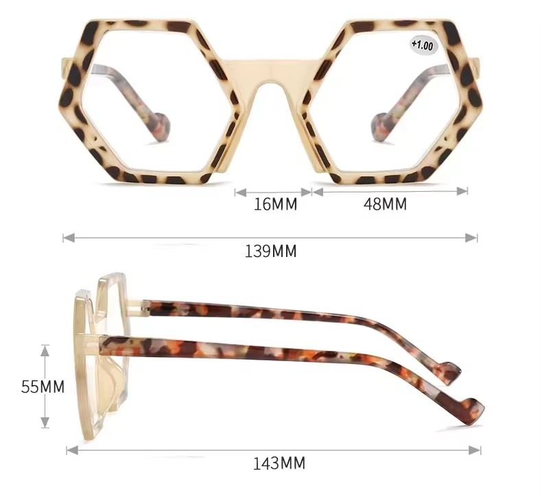 New Cross-border Polygon Hd Reading Glasses Elderly White Green Yellow Frame Color Fashionable Trendy Net Red Lenses Personality