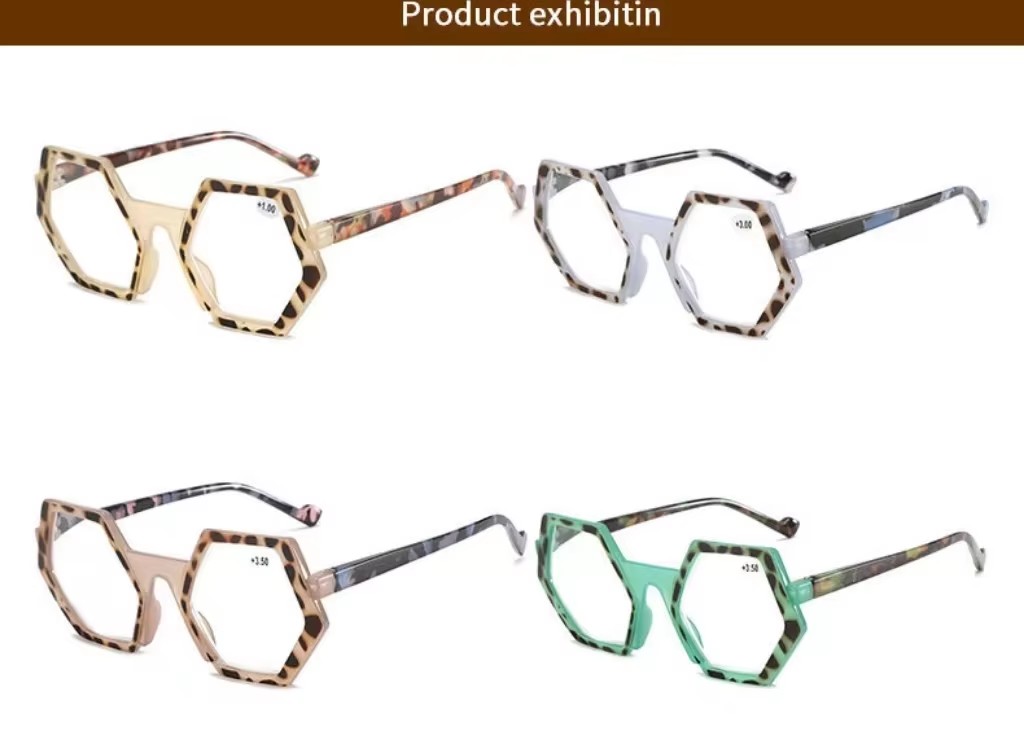 New Cross-border Polygon Hd Reading Glasses Elderly White Green Yellow Frame Color Fashionable Trendy Net Red Lenses Personality