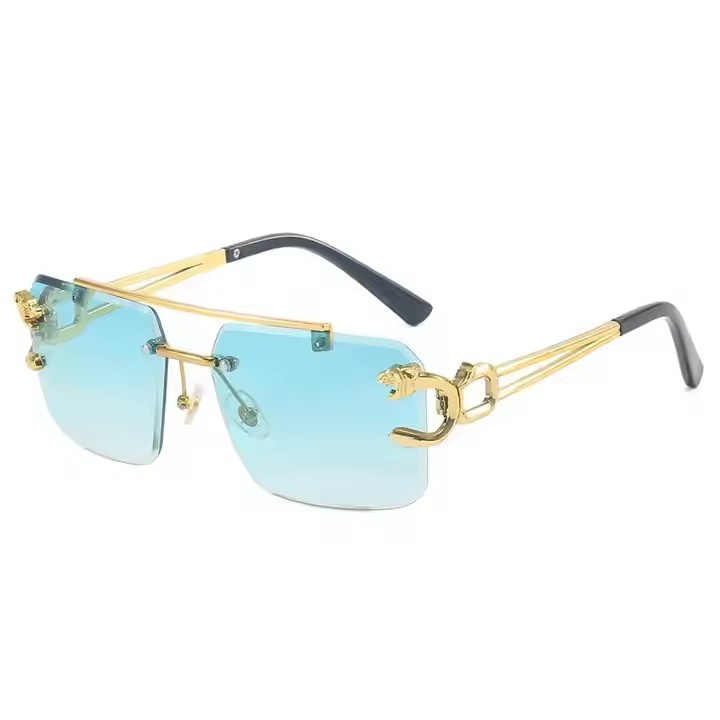 New European And American Men's Retro Double Beam Sunglasses Fashion Leopard Rimless Cut Edge Sunglasses Female