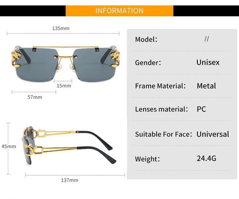 New European And American Men's Retro Double Beam Sunglasses Fashion Leopard Rimless Cut Edge Sunglasses Female