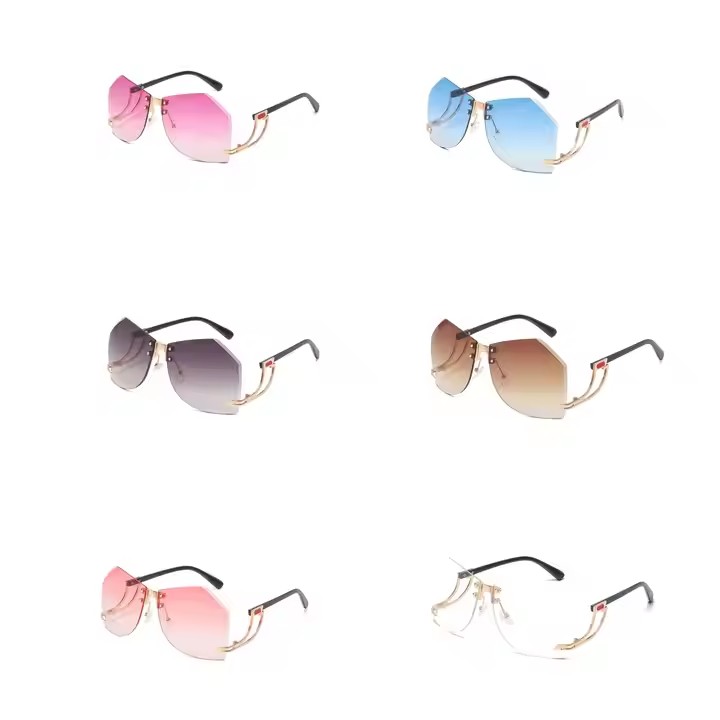 New Fashion Rimless Sunglasses Female Personality Trend Hollow Mirror Legs Irregular Ocean Piece Sunglasses