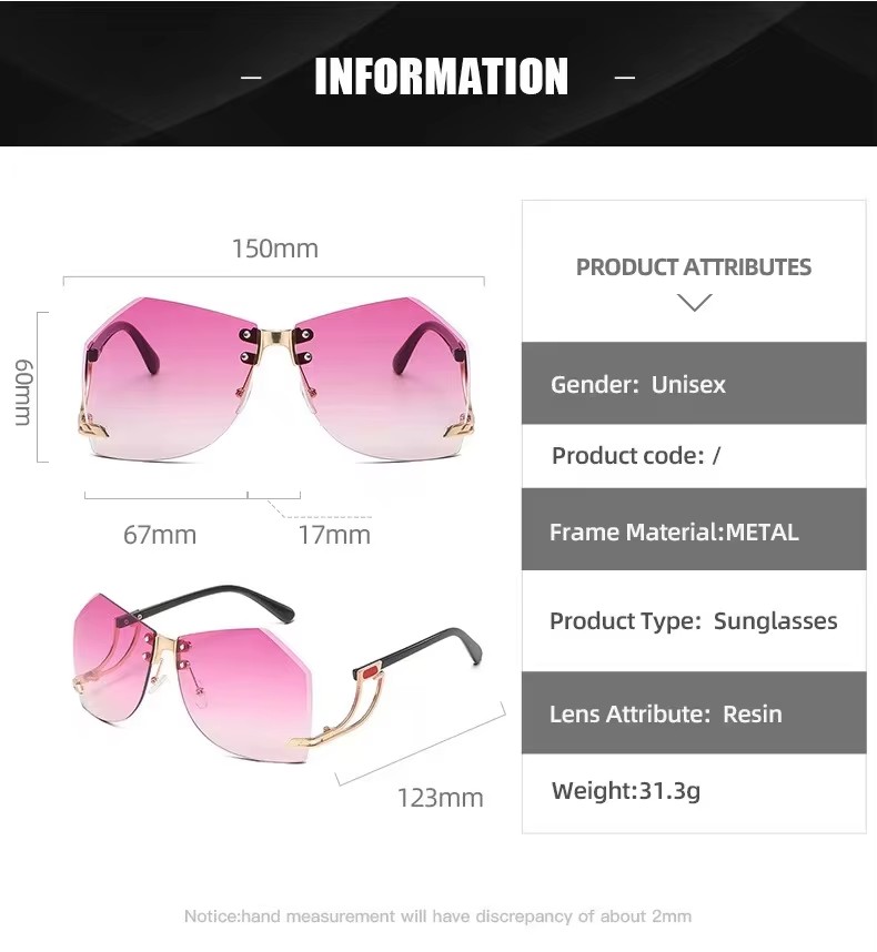 New Fashion Rimless Sunglasses Female Personality Trend Hollow Mirror Legs Irregular Ocean Piece Sunglasses