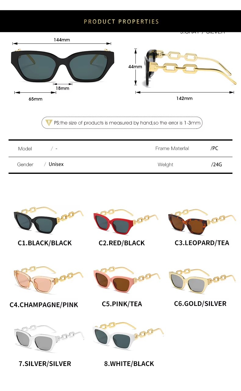 New Glasses Frame Men Women Sunglasses Personalized Small Frame Chain Sunglasses