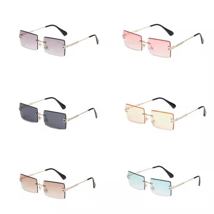 New Rimless Cut Edge Square Gradient Ocean Sunglasses