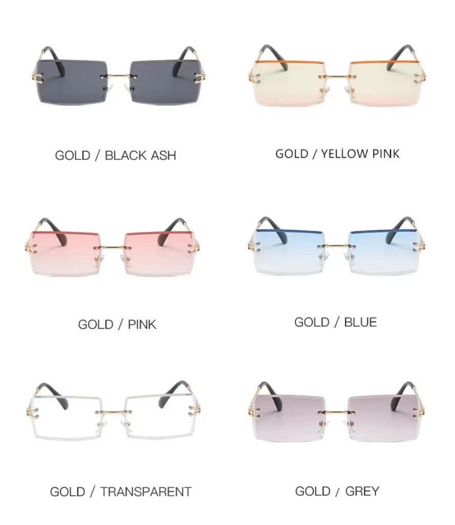 New Rimless Cut Edge Square Gradient Ocean Sunglasses