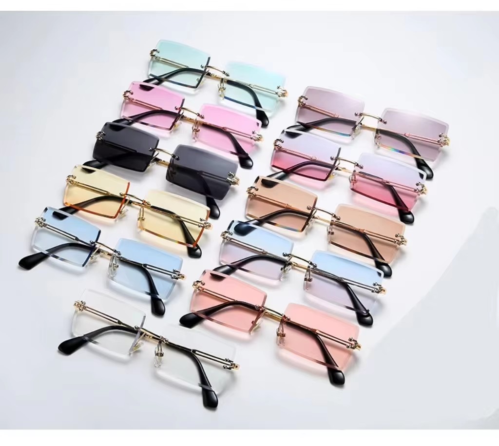 New Rimless Cut Edge Square Gradient Ocean Sunglasses