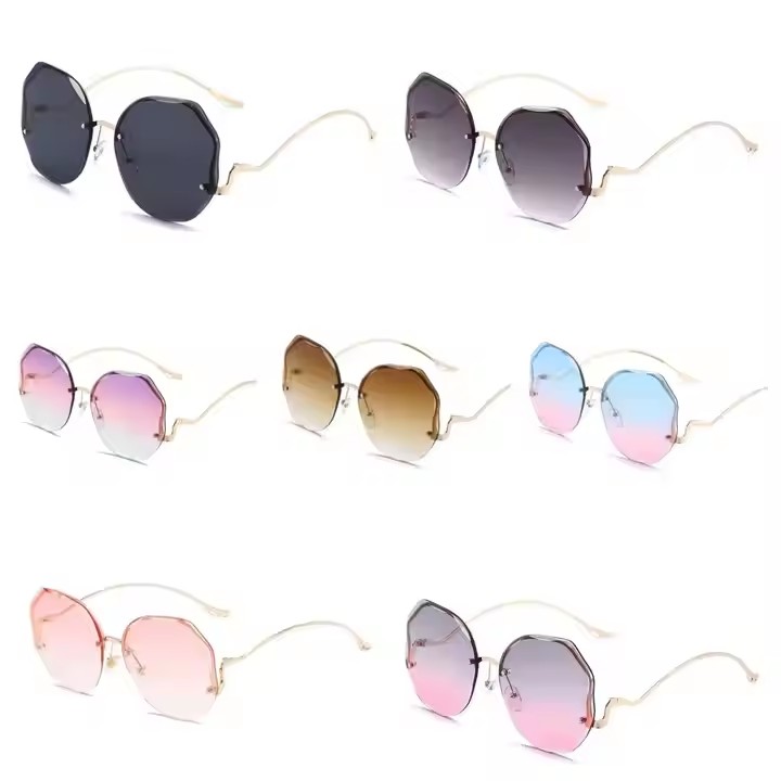 New Rimless Cut Edge Sunglasses Fashion European And American Trend Ocean Sheet Gradual Shades Butterfly Flower Sunglasses