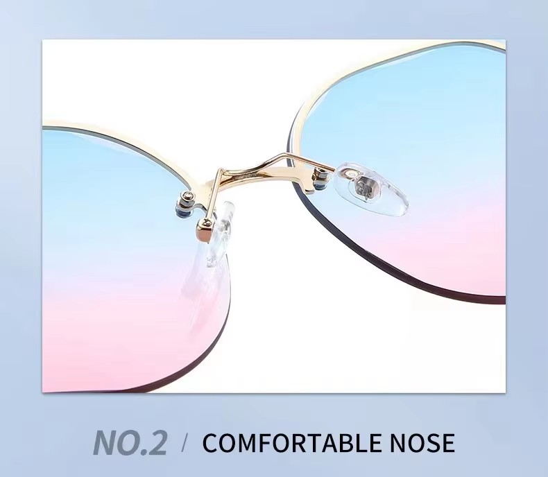 New Rimless Cut Edge Sunglasses Fashion European And American Trend Ocean Sheet Gradual Shades Butterfly Flower Sunglasses