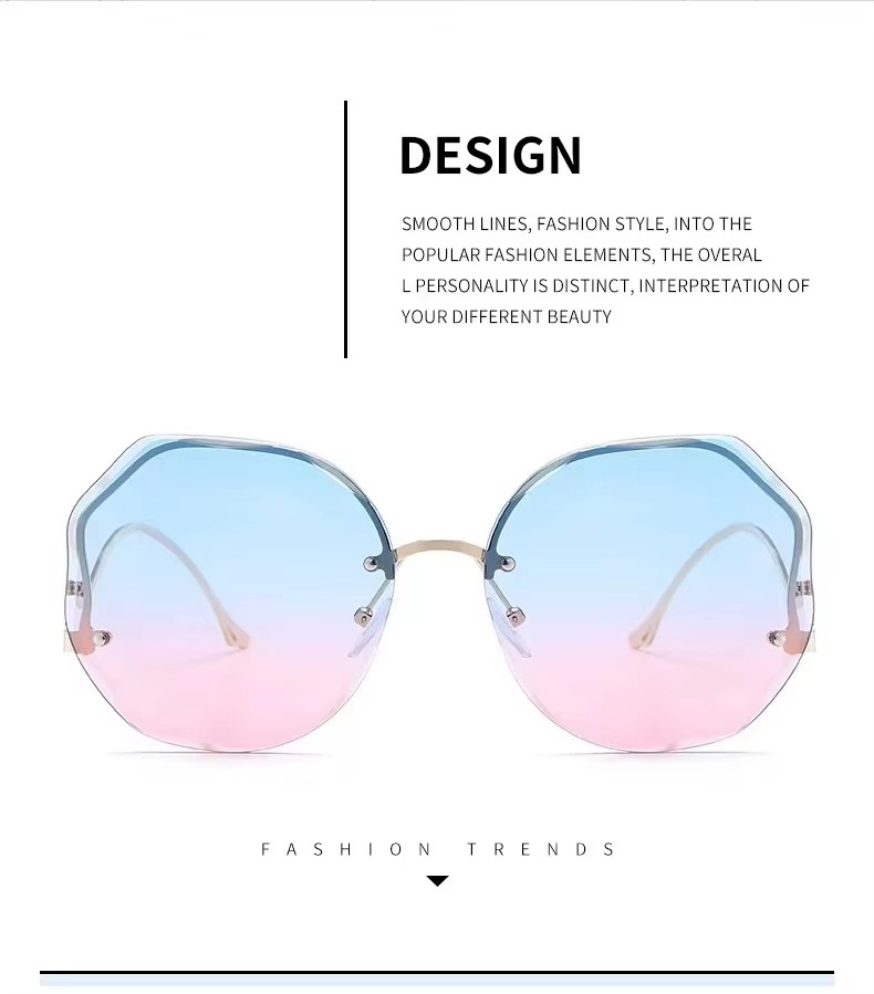 New Rimless Cut Edge Sunglasses Fashion European And American Trend Ocean Sheet Gradual Shades Butterfly Flower Sunglasses