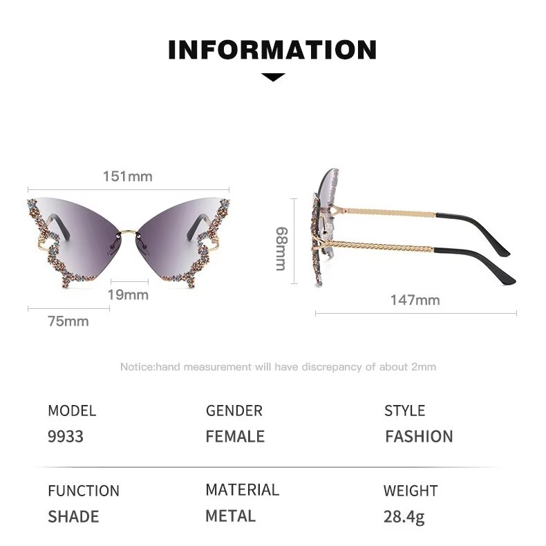 New Rimless Sunglasses For Women Butterfly