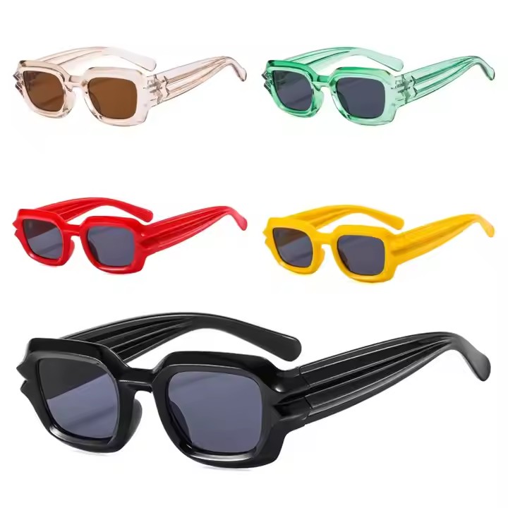 New Trend Cyberpunk Girl's Sunglasses Square Frame Shades Red Transparent Custom C6 Laser Fashionable Eye Wear Customizable Lens