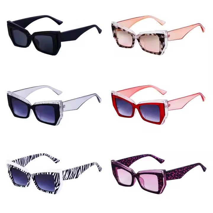 New Trend Luxury Uv400 Cat Eye Sunglasses Ladies High Quality Sun Shades Metal Plastic Frames Blue C5 C6 C2 Colors Glass Lenses