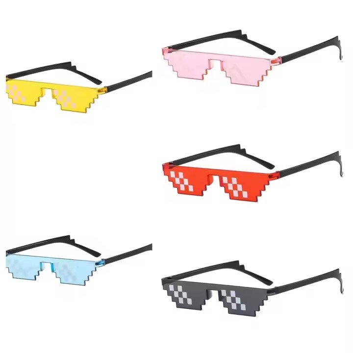 Pixel Code Amuse Party Sunglasses Unisex Square Frame In Blue Black Red Yellow C6 C2 With Polarized Glass Lenses