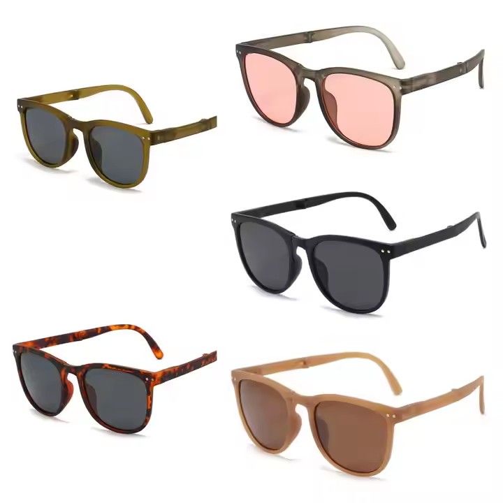 New Popular Polygon-shaped Folding Sunglasses Diverse Colors Including Blue Pink Green Brown Purple Coffee Acetate Pc Daily Use