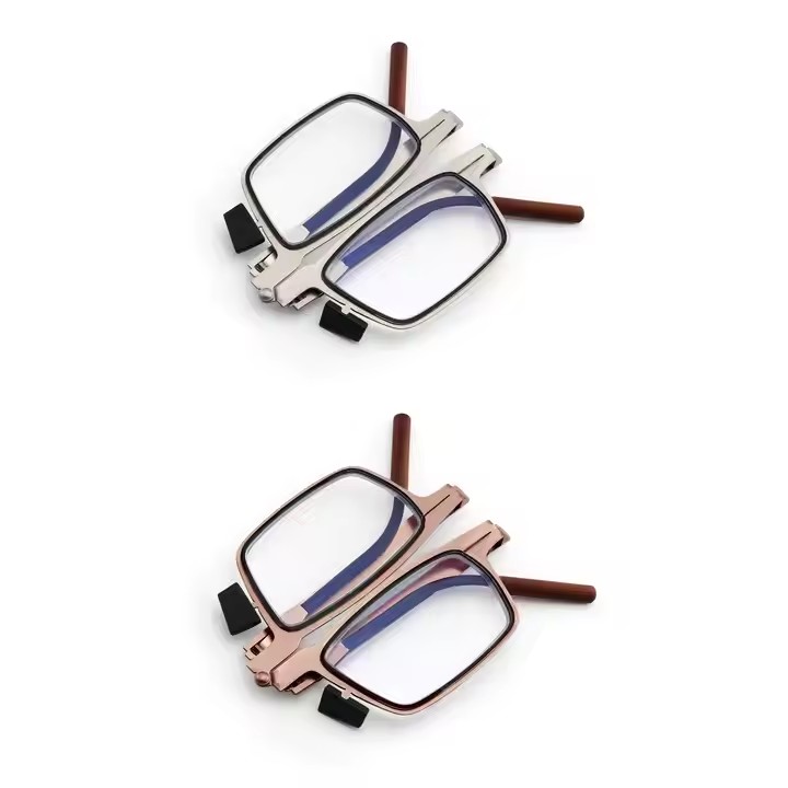 Portable Mini Eyewear Foldable Reading Glasses Blue Light Blocking Anti Uv Glare Lightweight Square Frame Transparent Pc Resin