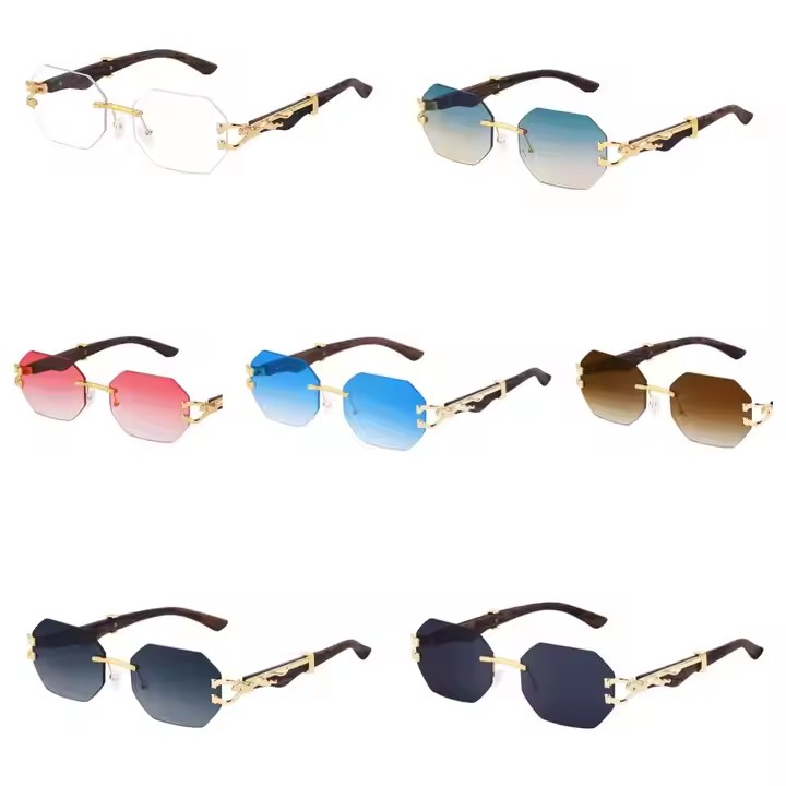 Retro Frameless Metal Polygonal Sunglasses Uv400 Small Frame Gradient Shades For Men And Women