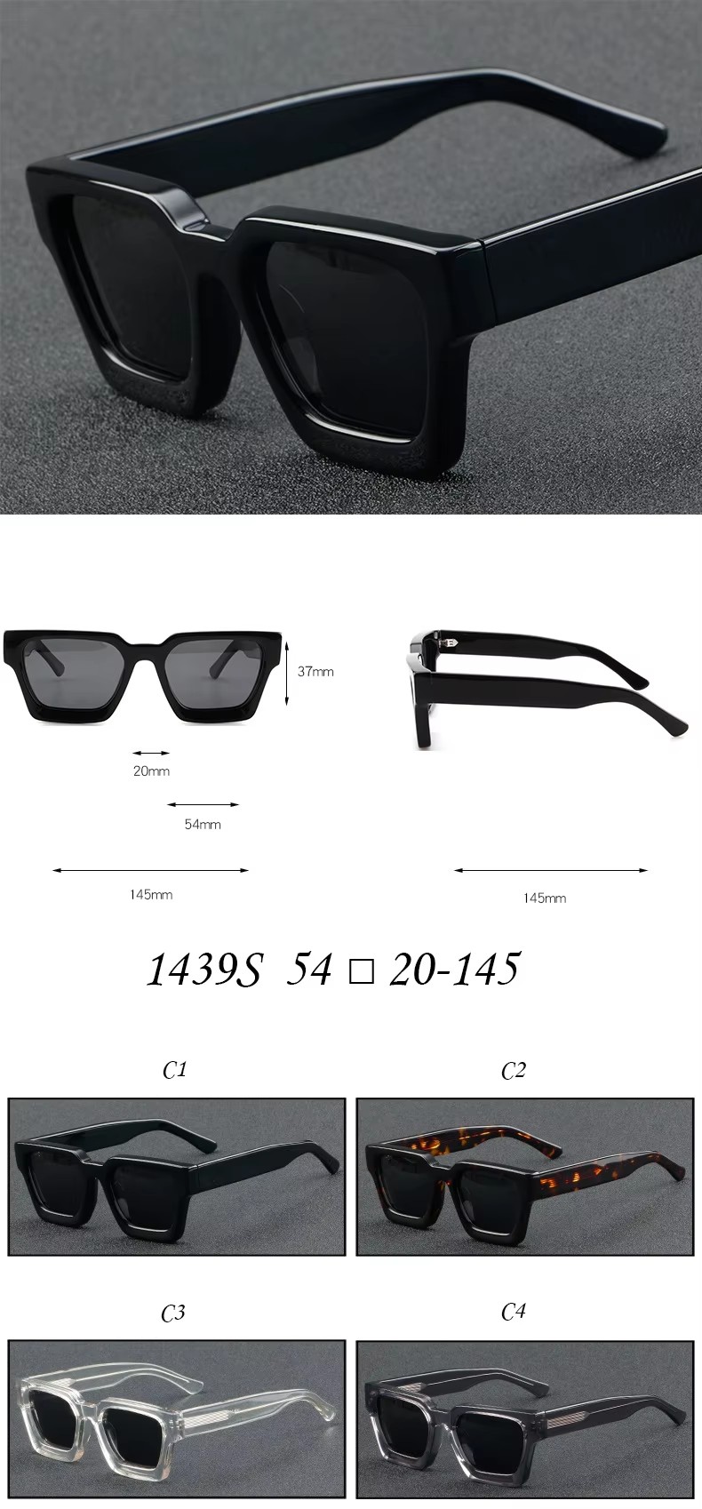 Retro Rectangle Customized Sunglasses Luxury Fashionable Thick Acetate Sunglasses Polarized For Mens Women