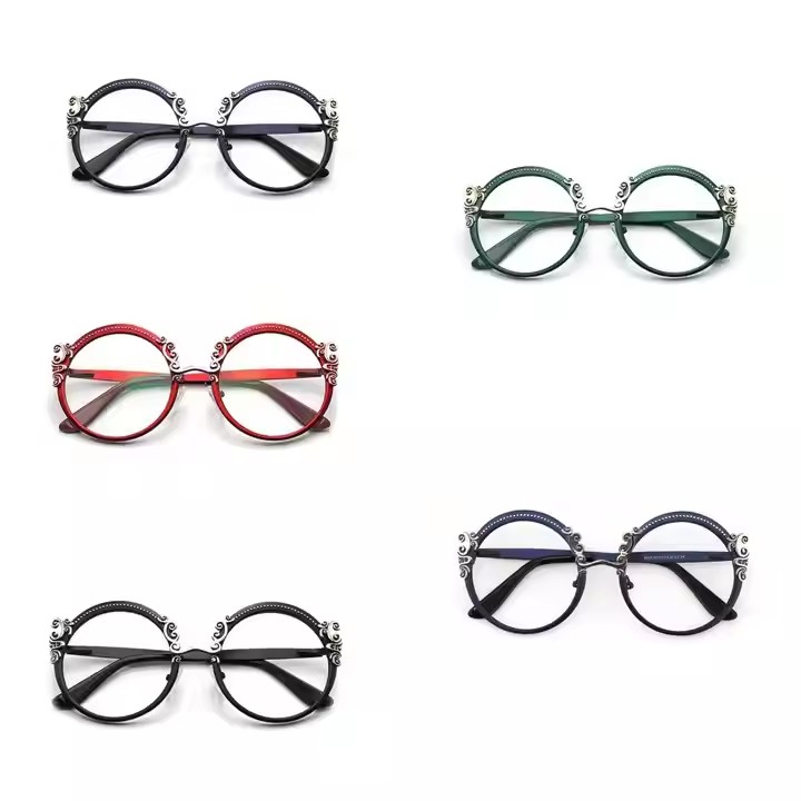 Retro Round Glasses For Women European And American Fashion Metal Optical Plain Glasses Frame Style Ultra-light