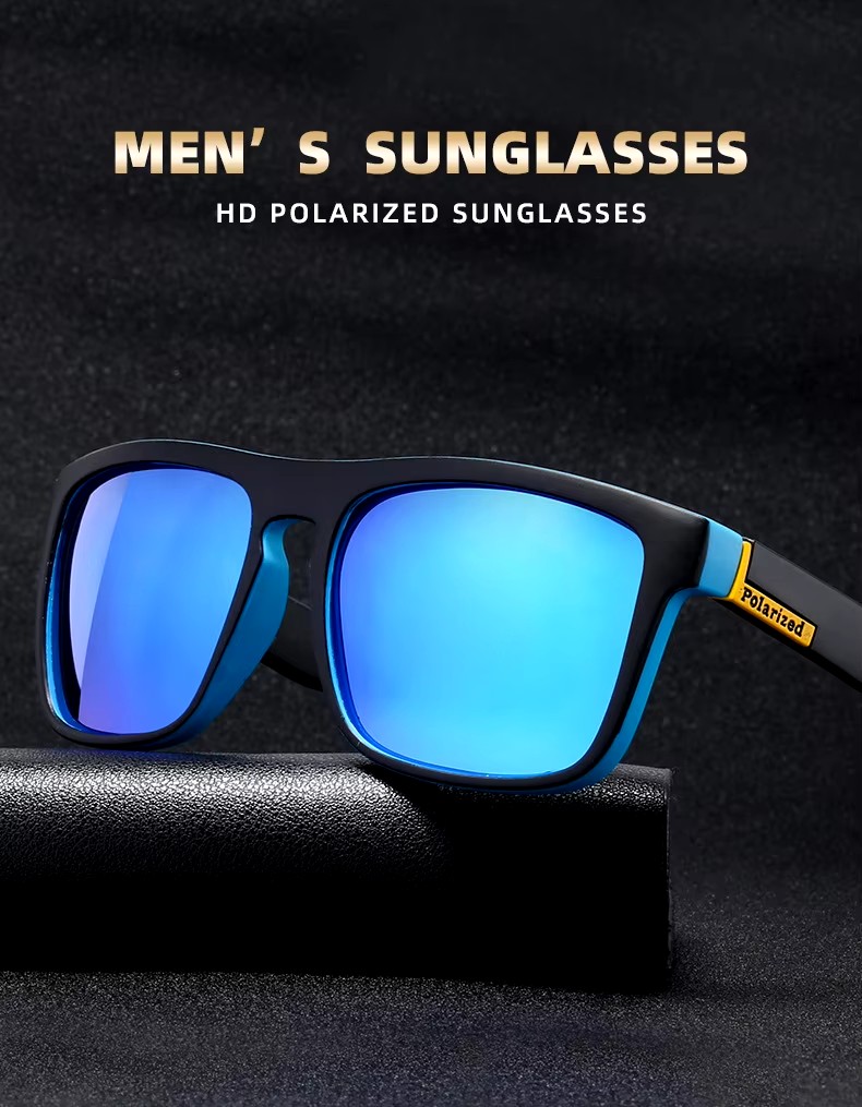 European And American Men's Retro Sports Sunglasses Outdoor Cycling Polarized Glasses In Blue And Black Frames