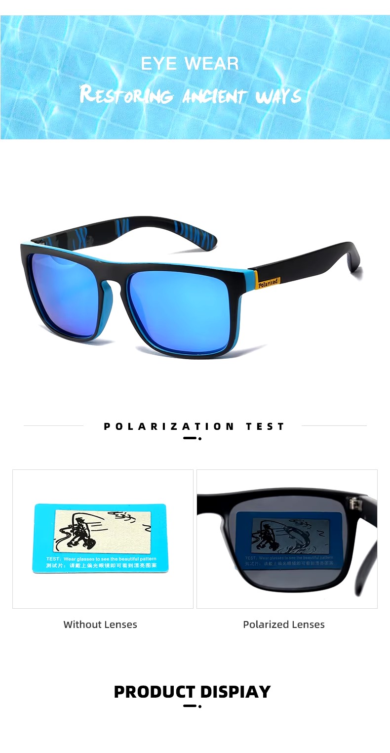 European And American Men's Retro Sports Sunglasses Outdoor Cycling Polarized Glasses In Blue And Black Frames