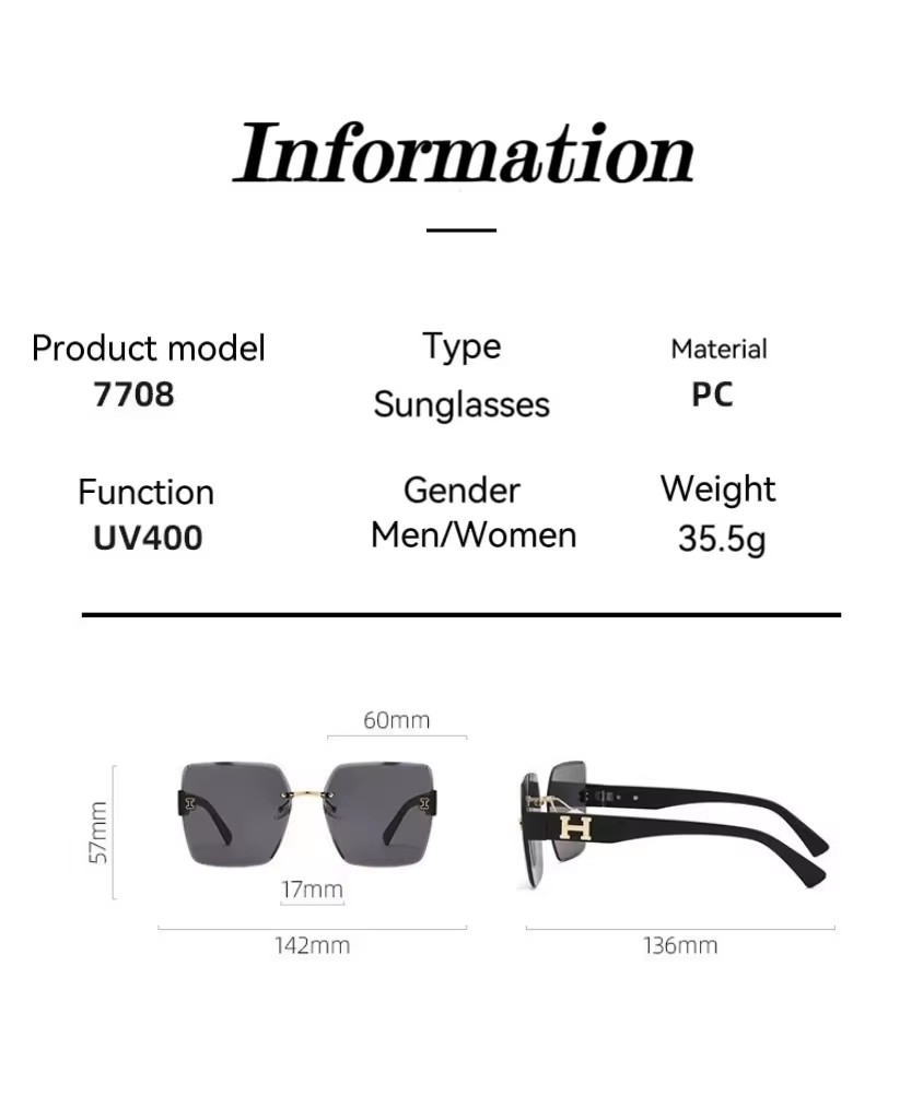 Rimless Cut Edge Sunglasses Women 2024 New Square Slimming Large Frame Shading Sunglasses