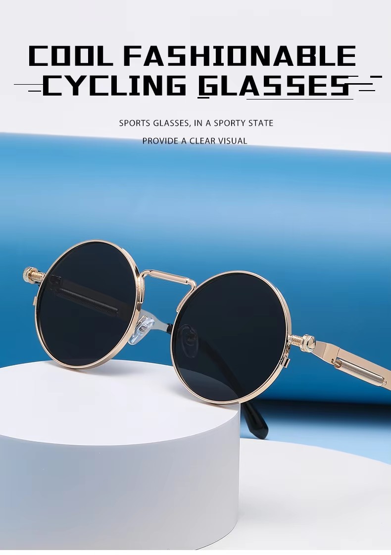 Round Frame Metal Spring Leg Sunglasses Punk Sunglasses