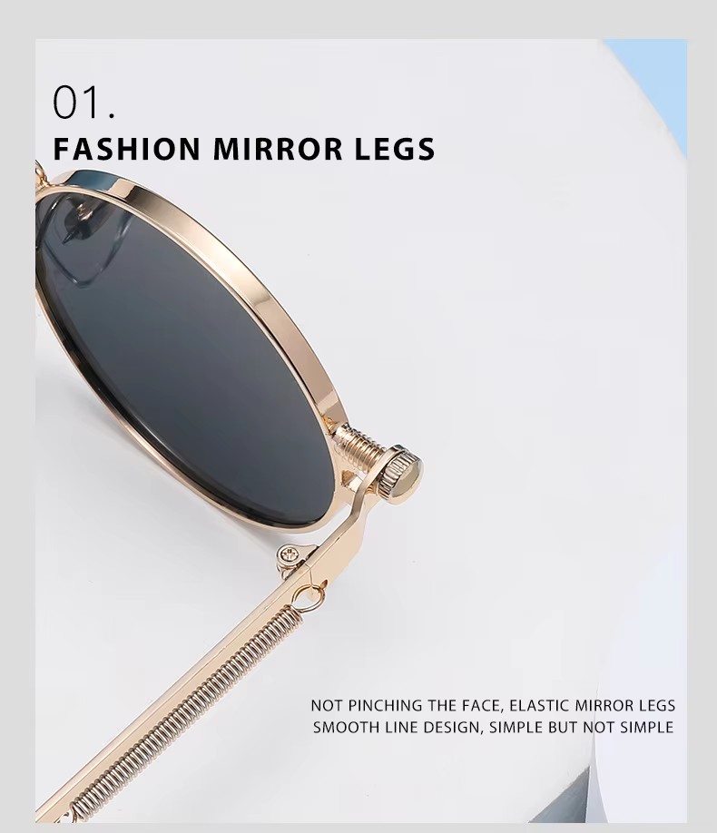 Round Frame Metal Spring Leg Sunglasses Punk Sunglasses