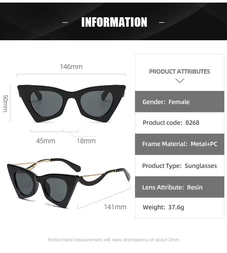 The New European And American Trend Cat-eye Sunglasses Show Personality Curve Mirror Leg Fashion Ladies Sunglasses