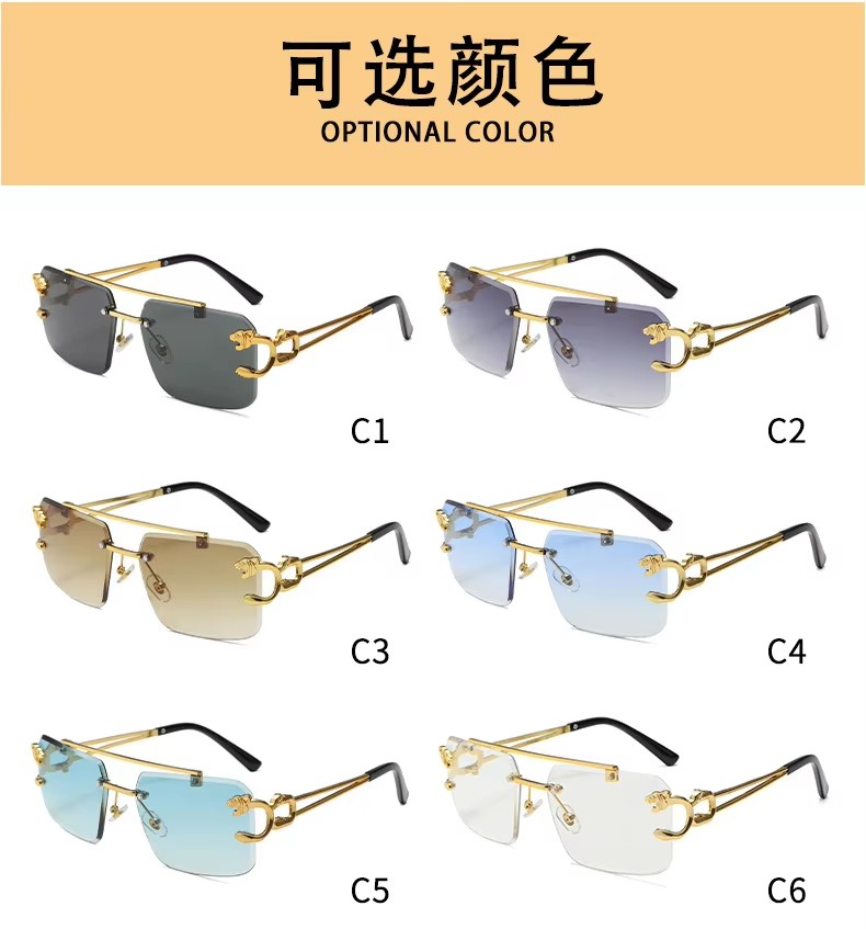 Tiger Head Rimless Cut Edge Sunglasses Fashion Sunglasses For Men And Women