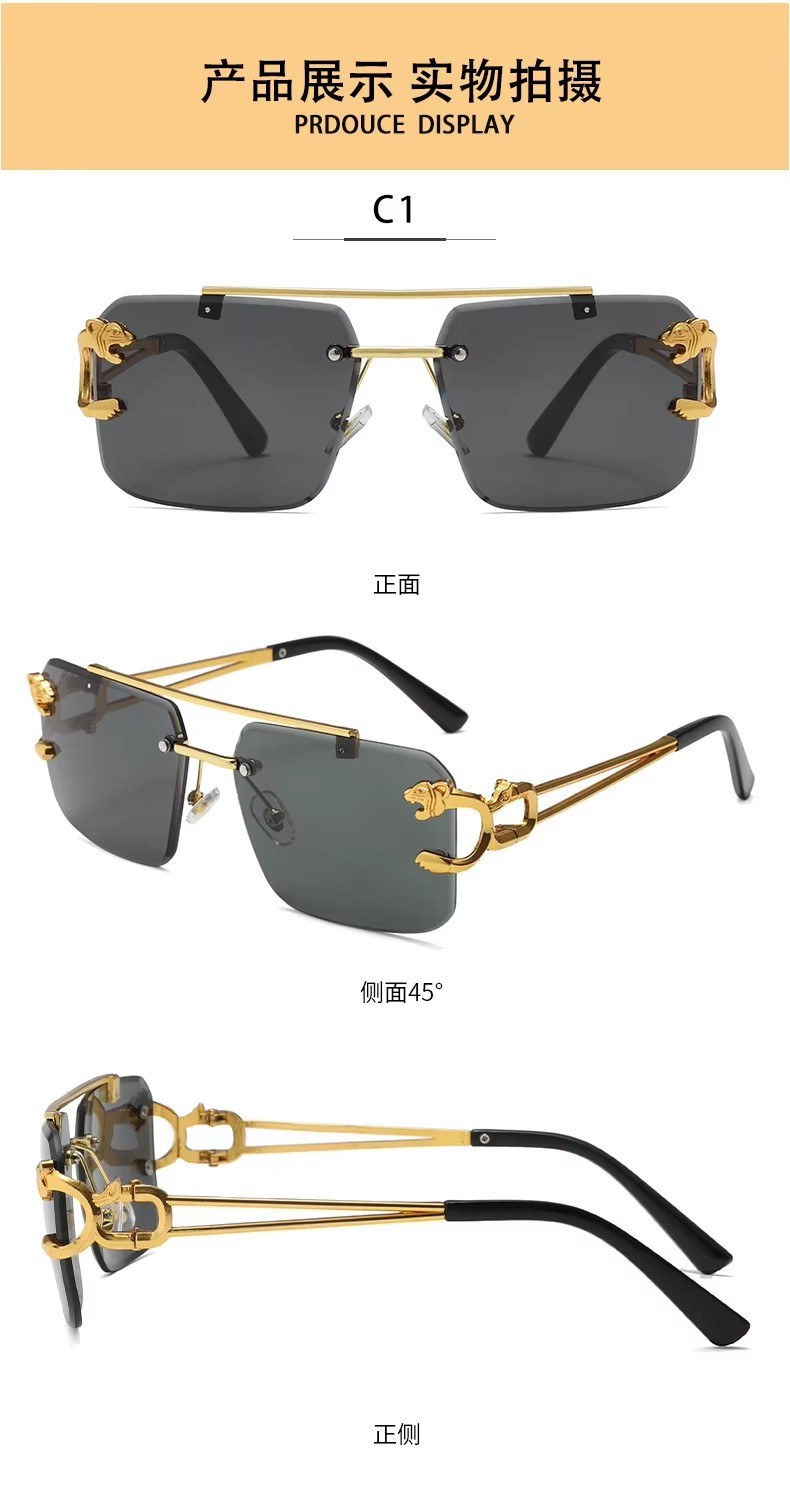 Tiger Head Rimless Cut Edge Sunglasses Fashion Sunglasses For Men And Women