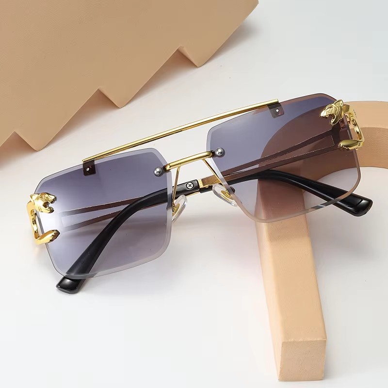 Tiger Head Rimless Cut Edge Sunglasses Fashion Sunglasses For Men And Women